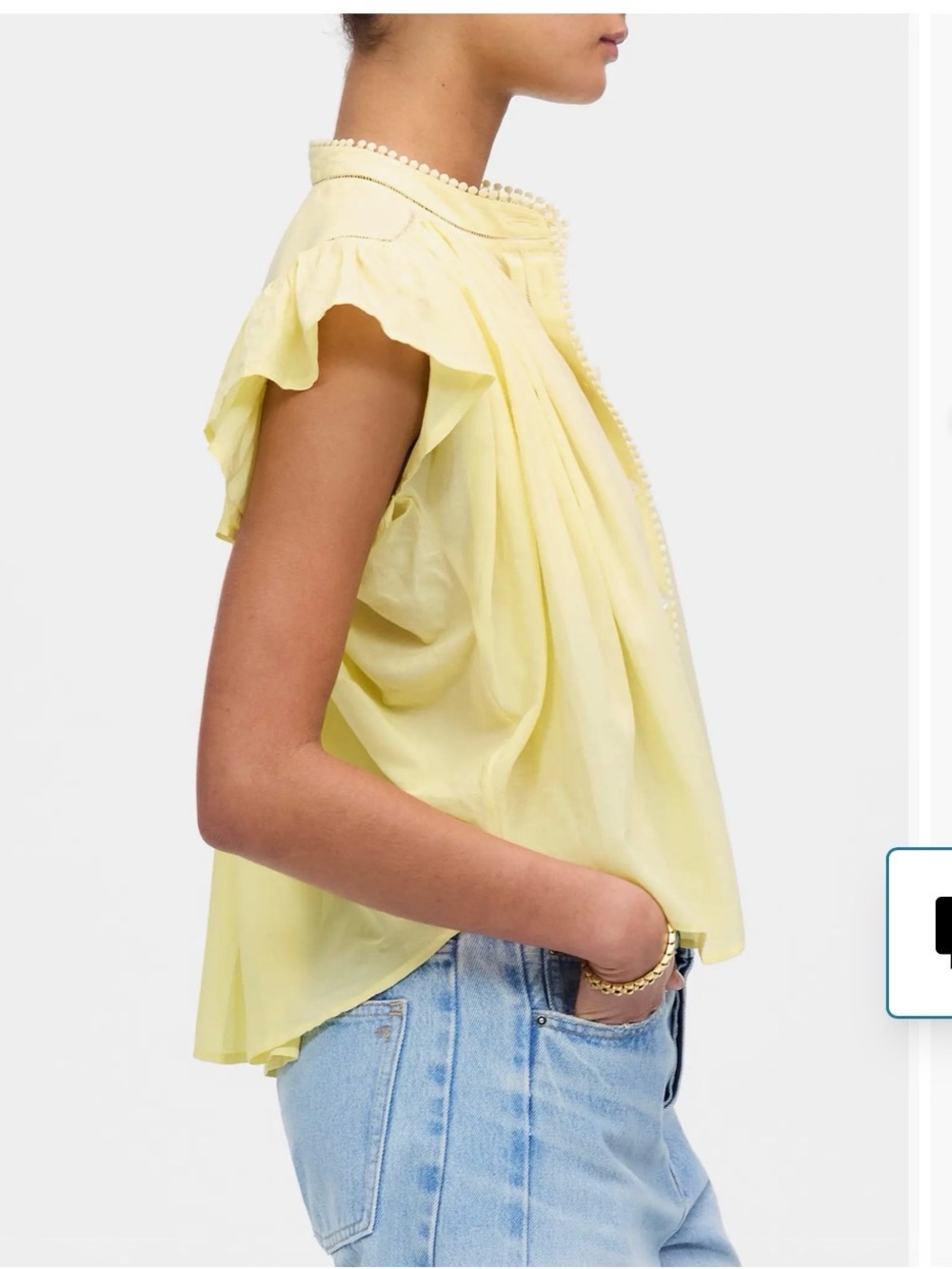 New - Madewell ice Yellow Flutter Sleeve Blouse - Picture 4 of 8